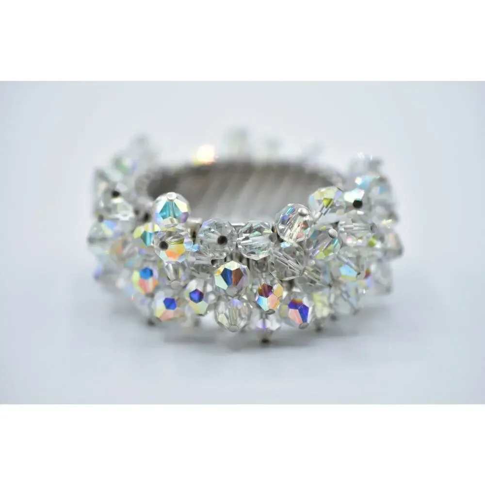 Vintage Crystal Cluster Bangle Bracelet Aurora Borealis Deco Japan Signed Bin2